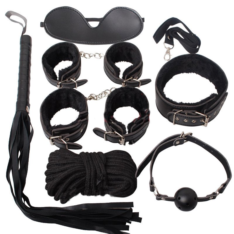 New style sex toy seven-piece set plush leather bondage rope restraint set alternative couple flirting adult use - Image 3