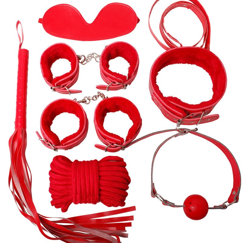 New style sex toy seven-piece set plush leather bondage rope restraint set alternative couple flirting adult use - Image 4