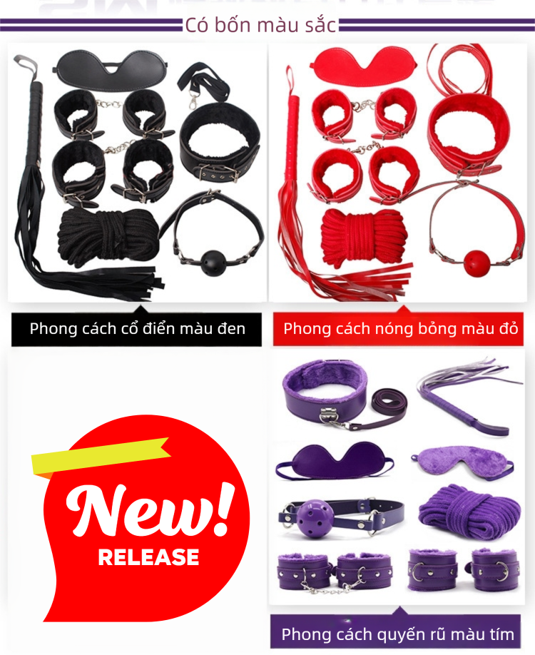 New style sex toy seven-piece set plush leather bondage rope restraint set alternative couple flirting adult use