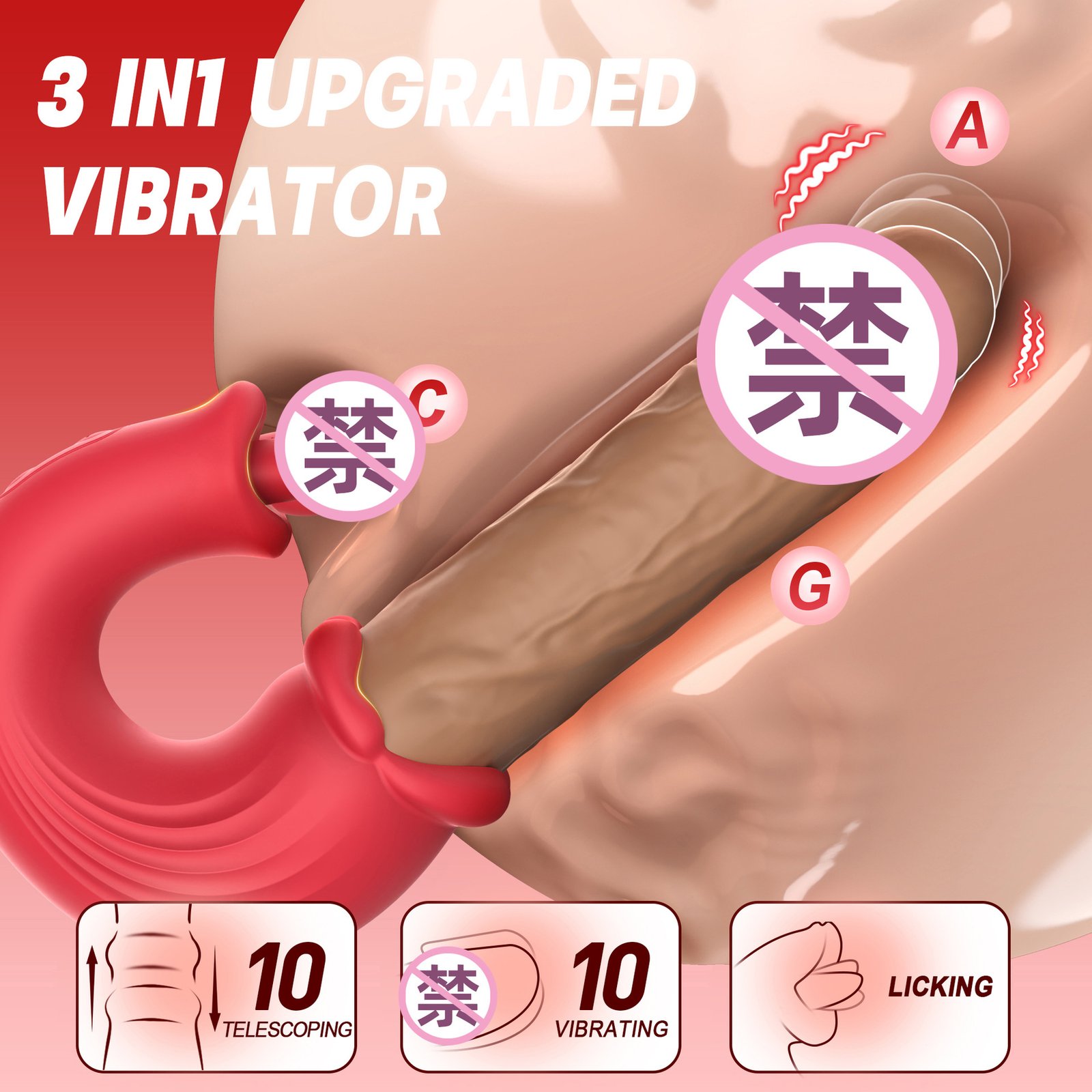 Female telescopic tongue-licking vibrating wand orgasm masturbator couple adult bed sex toy - Image 3