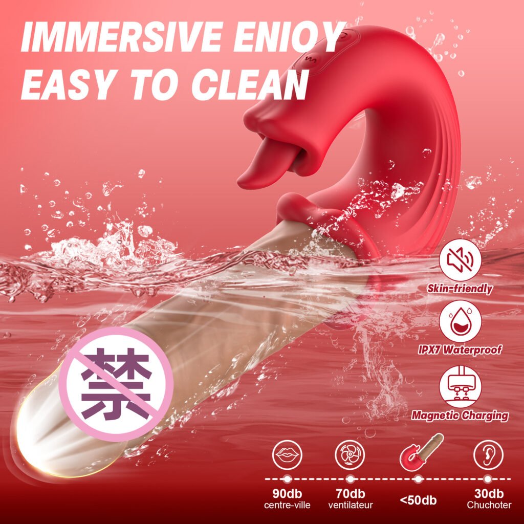 Female telescopic tongue-licking vibrating wand orgasm masturbator couple adult bed sex toy